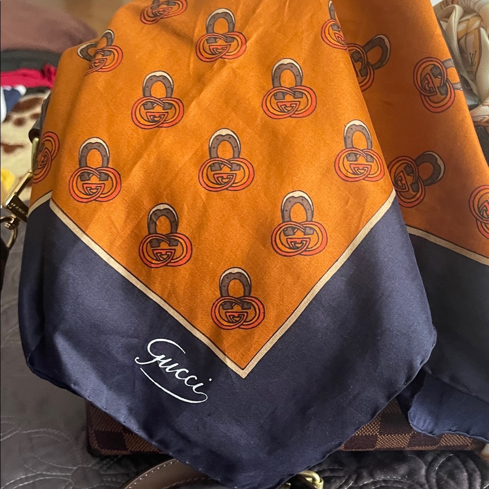 🔥Sale Gucci Dark Blue and Orange Patterned Scarf - Picture 5 of 7